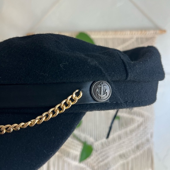 🖤 Vintage Black Wool Fisherman Cap - Boho, Nautical Hat Chain & Anchor 🖤 - Picture 5 of 8
